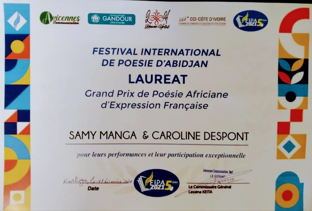 Grand Prix du Festival International de la Poésie d’Abidjan, Côte d’Ivoire 2021